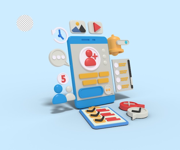 ilustração 3D de adicionar amigo no telefone
