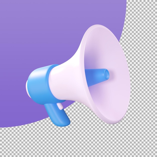 Ilustração 3d de alerta de promoção de produto de anúncio de megafone com traçado de recorte