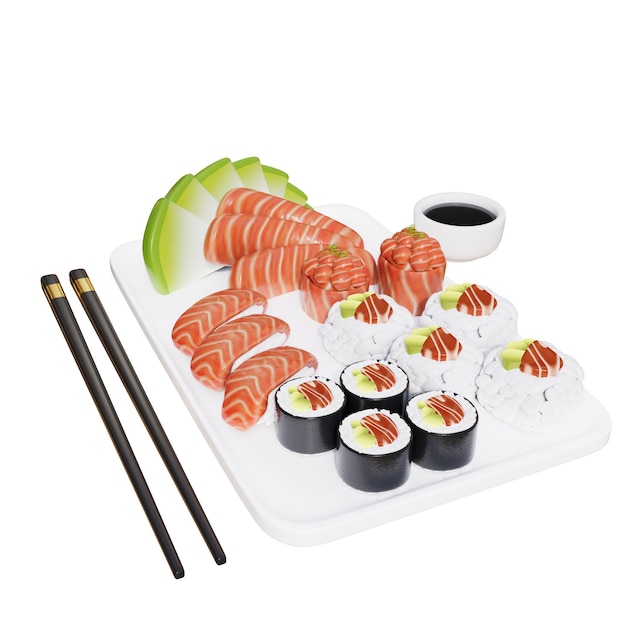 PSD ilustração 3d de alimentos japoneses