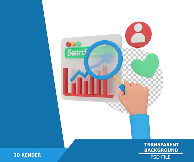 ilustração 3D de análise de marketing de SEO