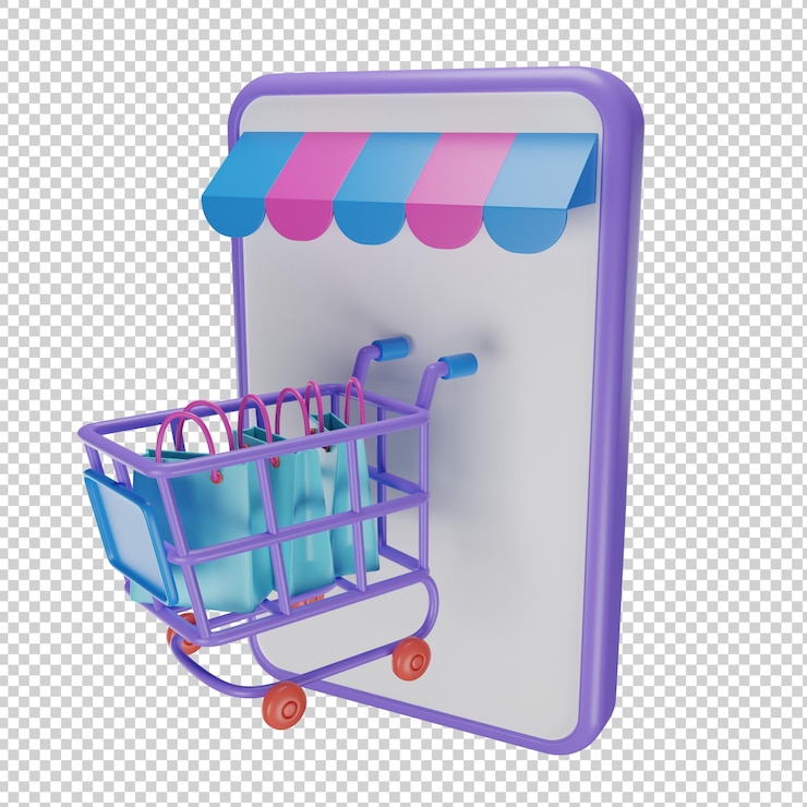 PSD ilustração 3d de aplicativo de compras móvel