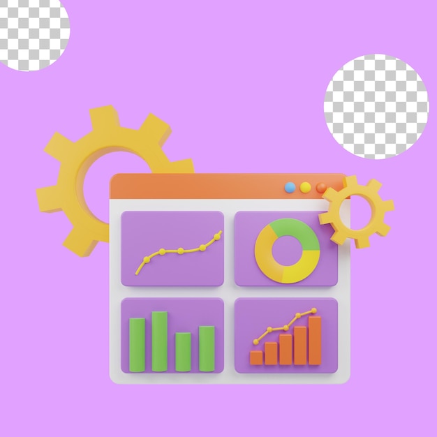 Ilustração 3D de apresentar e analisar o gráfico de crescimento de vendas.
