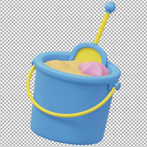 Ilustração 3D de areia e pá de balde