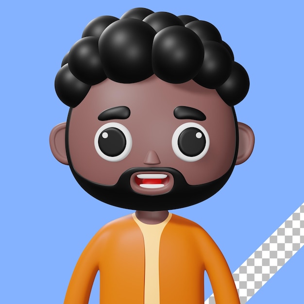 Ilustração 3D de avatar de homem negro com fundo transparente