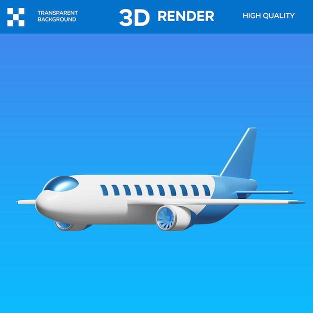 Ilustração 3D de avião PSD