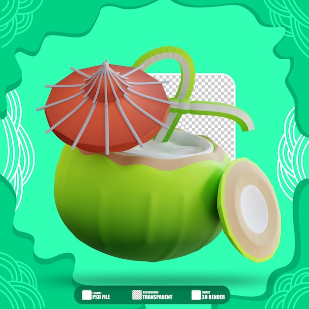 PSD ilustração 3d de bebida gelada de coco 3