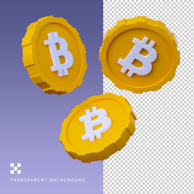 Ilustração 3D de Bitcoin flutuante em PSD