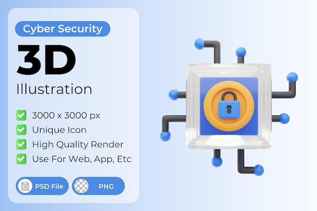 Ilustração 3d de blockchain seguro