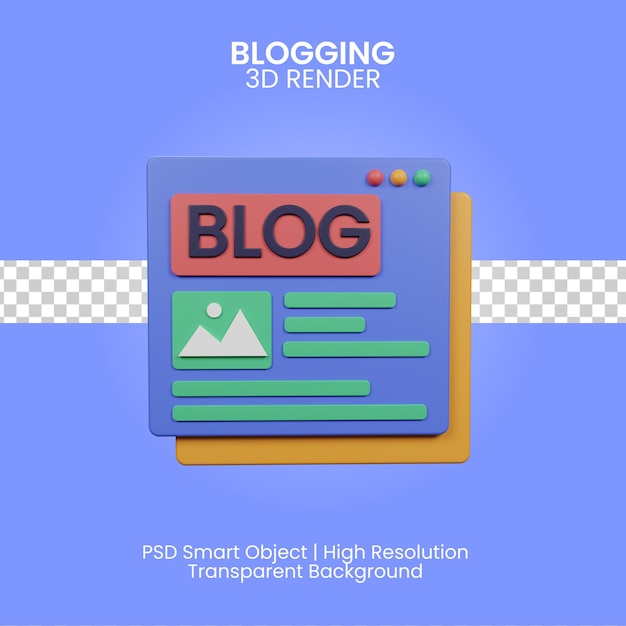 PSD ilustração 3d de blogging isolada