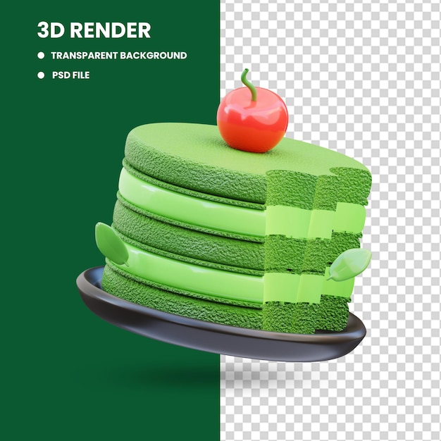 Ilustração 3d de bolo de camada matcha renderização 3d