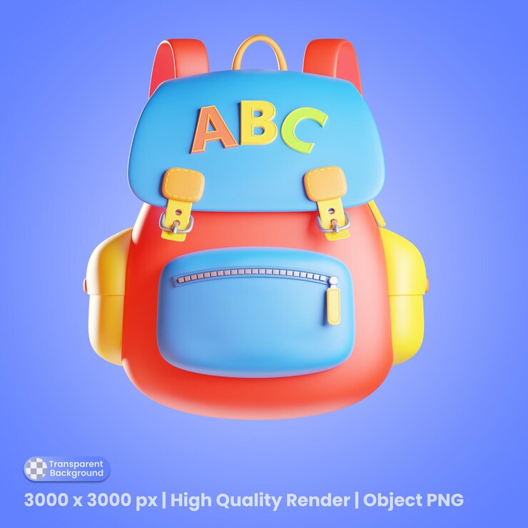 Ilustração 3d de bolsa de crianças de escola