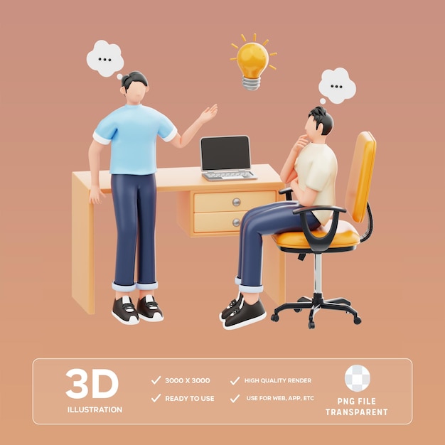 Ilustração 3D de brainstorming PSD