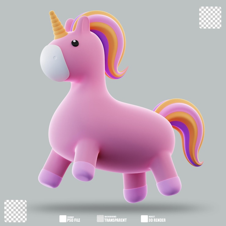 PSD ilustração 3d de brinquedo de unicórnio salto