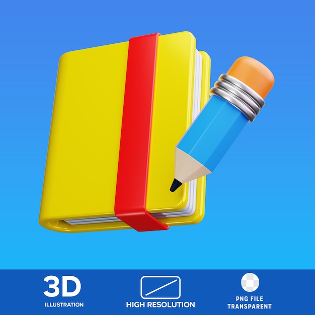 Ilustração 3D de caderno de esboços PSD