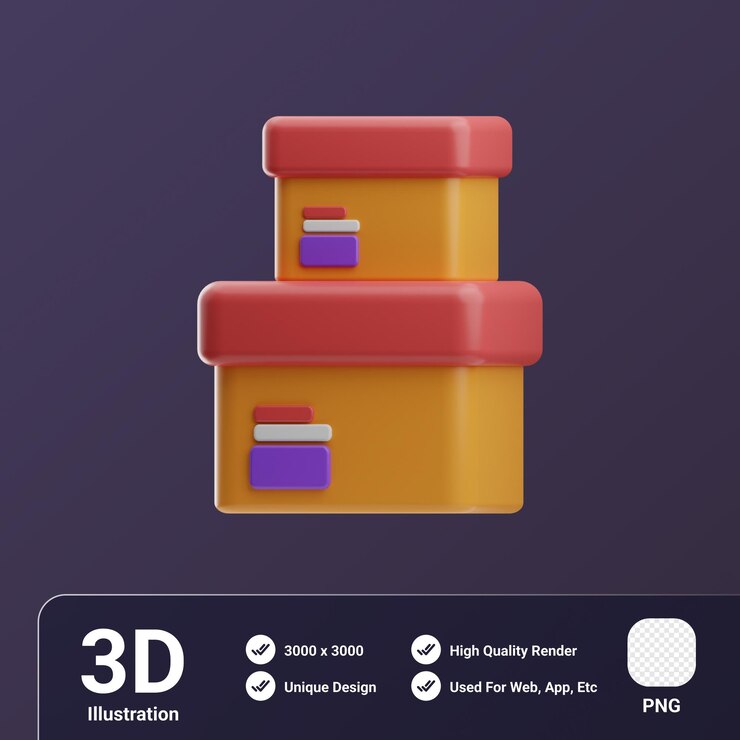 PSD ilustração 3d de caixas de objetos de papelaria