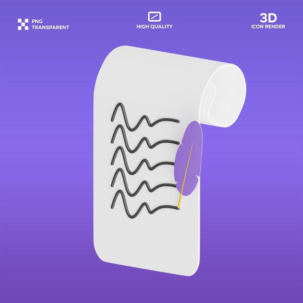Ilustração 3D de caneta de pena PSD