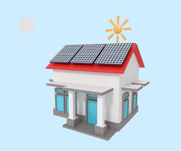 ilustração 3D de casa com painel solar