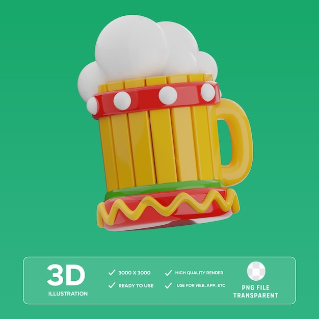 Ilustração 3D de cerveja de madeira