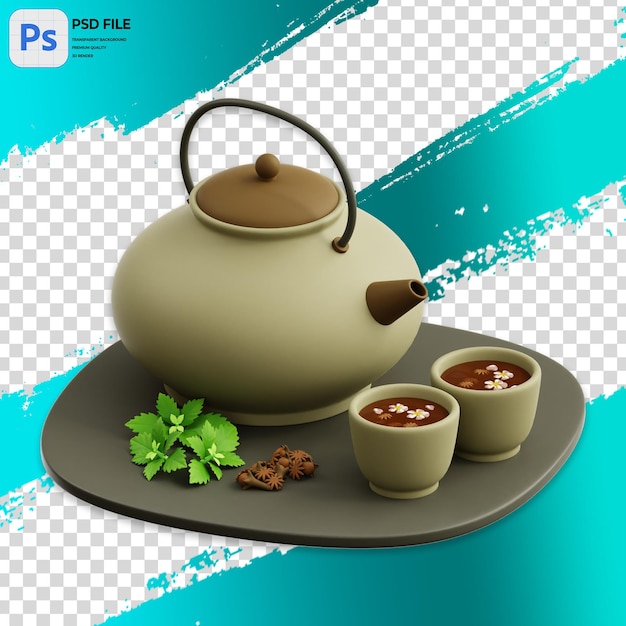 Ilustração 3D de chá de ervas renderização de ícone isolado PNG