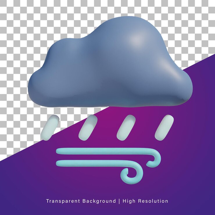 PSD ilustração 3d de chuva ventosa
