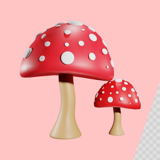 PSD ilustração 3d de cogumelos vermelhos