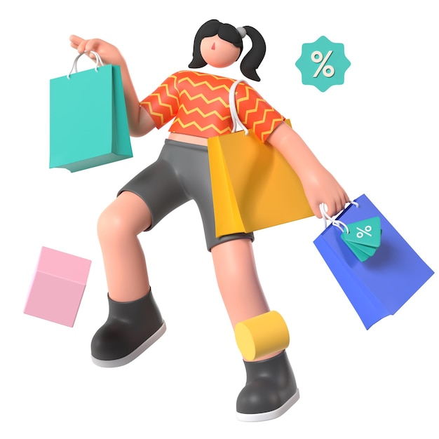 Ilustração 3D de Comércio de Compras Shopaholic