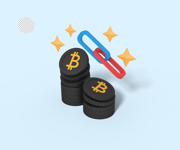 Ilustração 3d de compartilhamento de link bitcoin