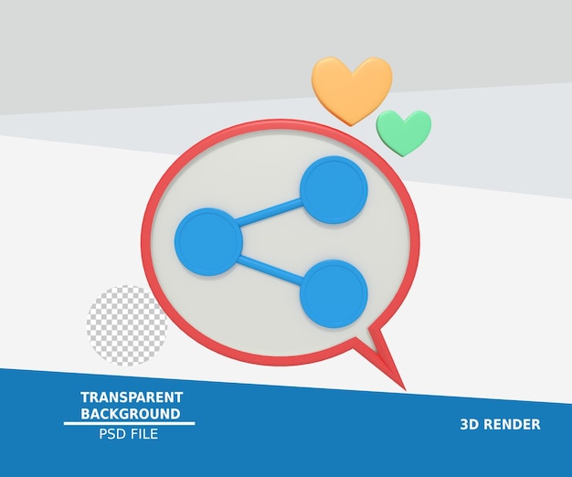 PSD ilustração 3d de compartilhamento nas mídias sociais