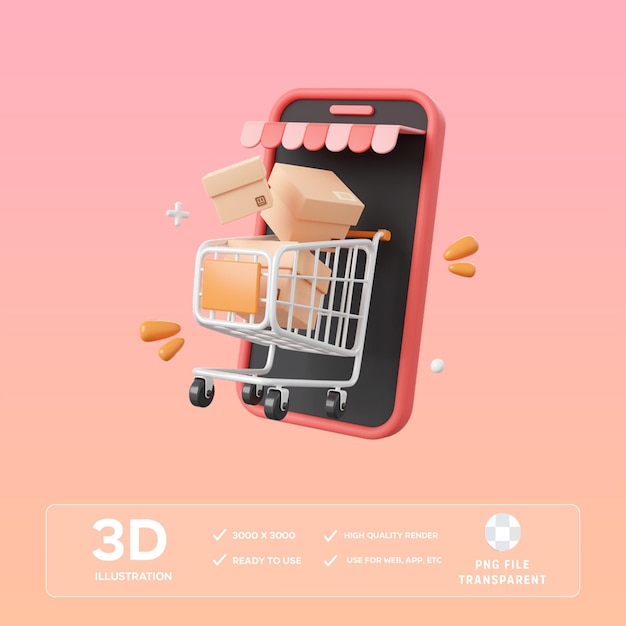 Ilustração 3D de compras móveis PSD