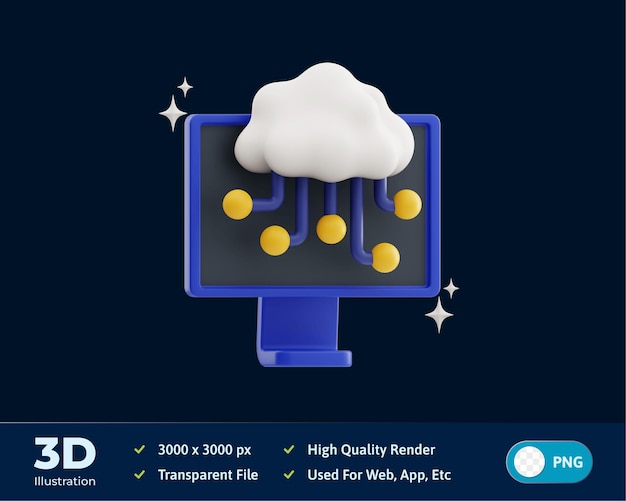 PSD ilustração 3d de computação em nuvem