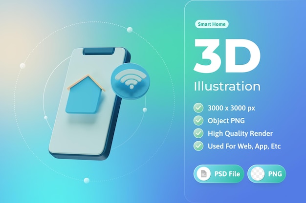 PSD ilustração 3d de controle de telefone residencial inteligente