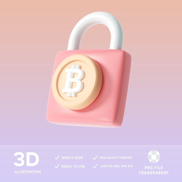 PSD ilustração 3d de criptomoeda segura psd