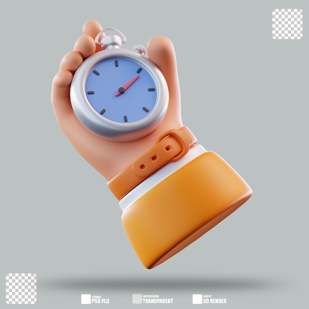 Ilustração 3D de cronômetro na mão