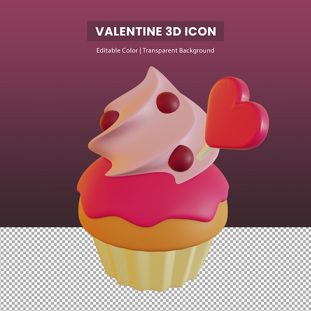 PSD ilustração 3d de cupcake com corações para o dia dos namorados