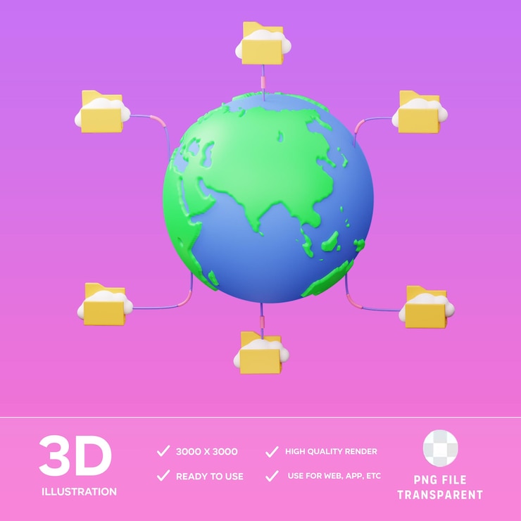 PSD ilustração 3d de dados globais do psd