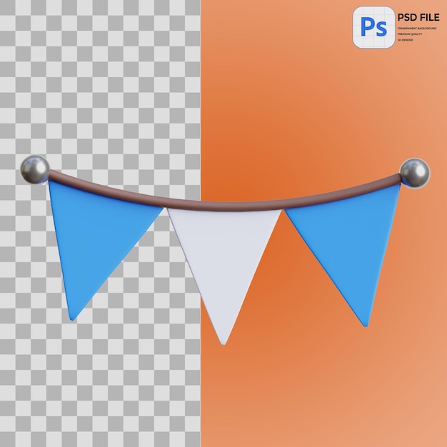 Ilustração 3D de decoração de bandeira azul e branca renderização de ícone isolado PNG
