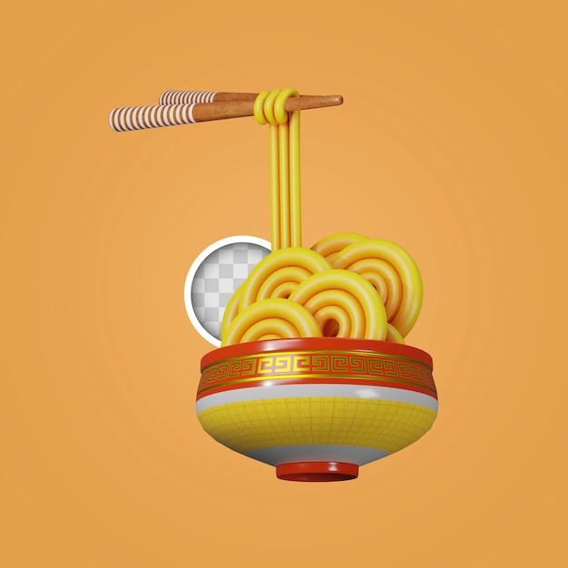 PSD ilustração 3d de deliciosos macarrão chinês