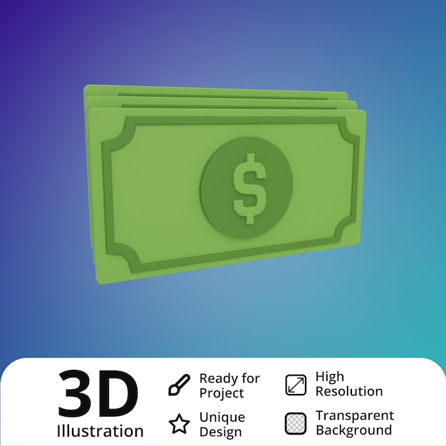 Ilustração 3d de dinheiro