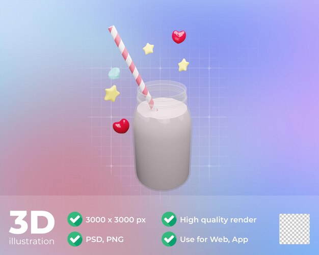 Ilustração 3d de download de milk-shake fofo