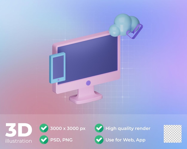 PSD ilustração 3d de download de telefone de armazenamento em nuvem