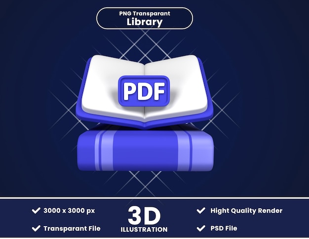 PSD ilustração 3d de e-book pdf