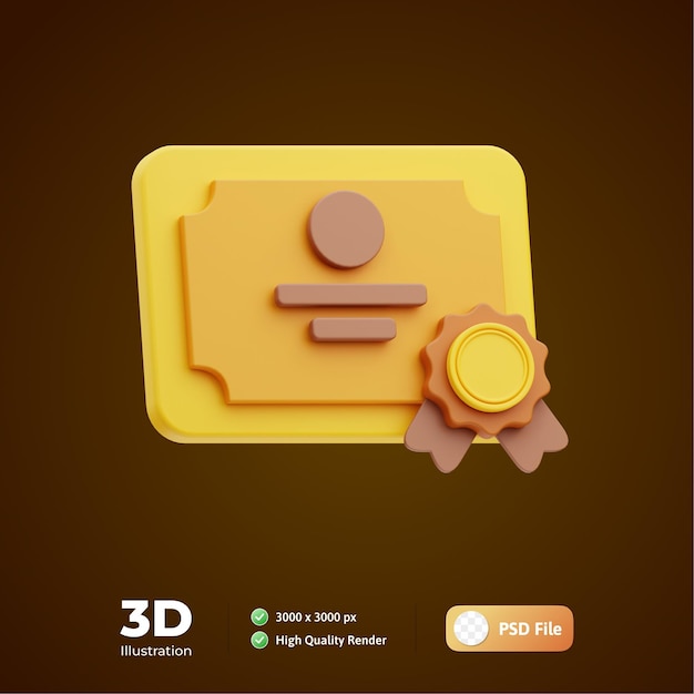 PSD ilustração 3d de educação on-line de certificado