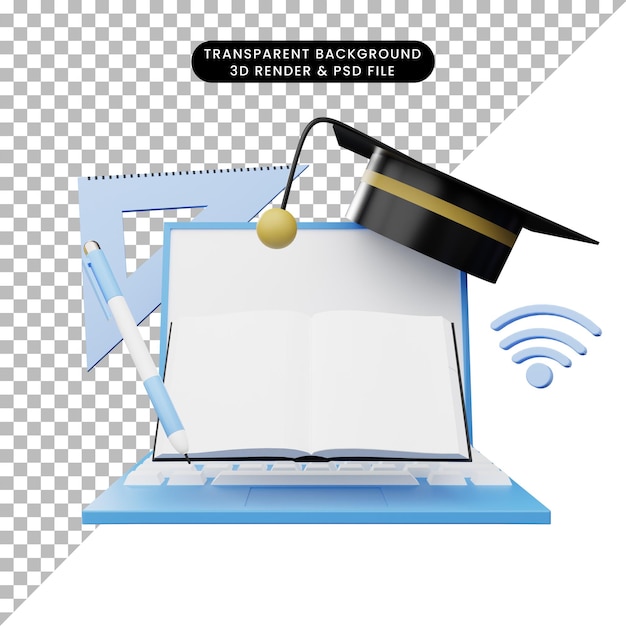 PSD ilustração 3d de educação online