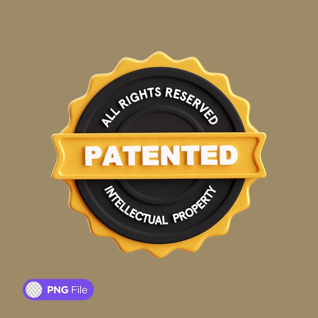 Ilustração 3D de emblema patenteado