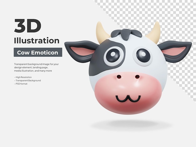 ilustração 3d de emoticon de vaca fofa
