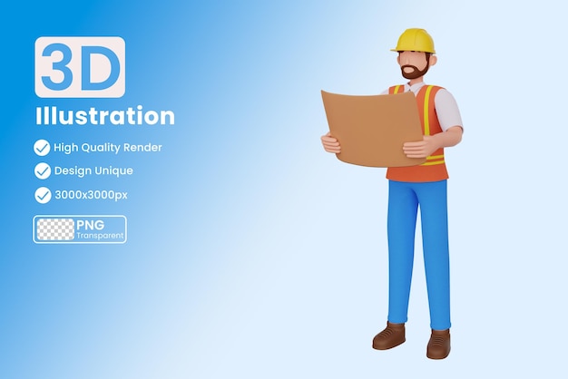 Ilustração 3D de engenheiros trabalhando na construção