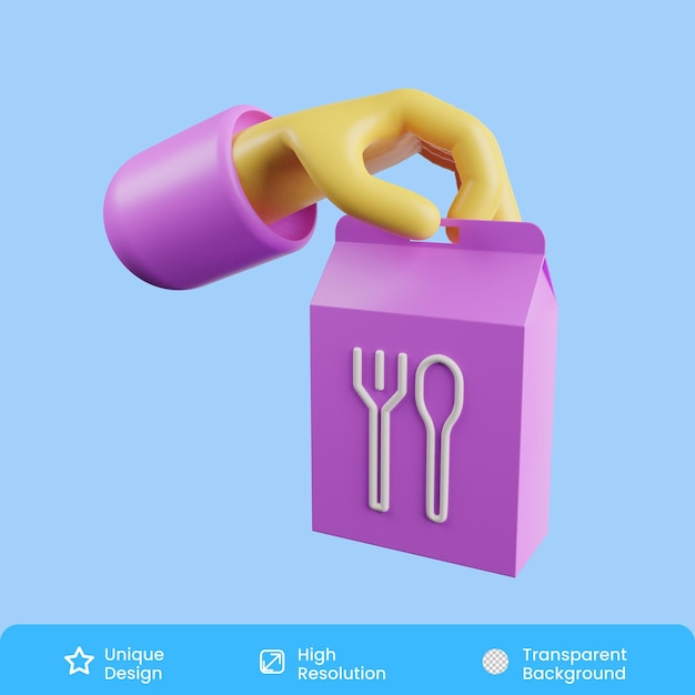 PSD ilustração 3d de entrega de comida