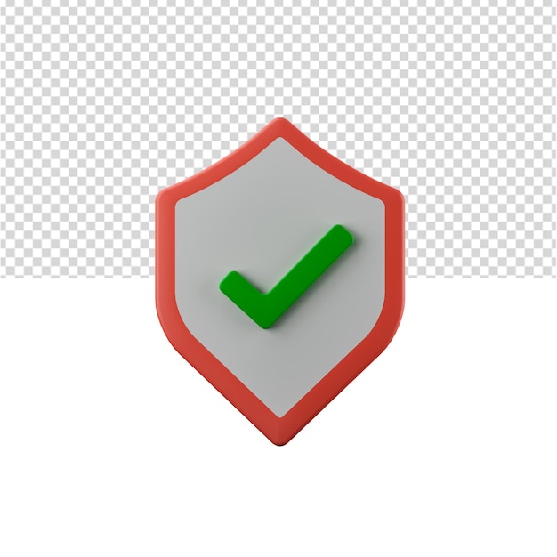 Ilustração 3d de escudo com marca de seleção Ícone 3d de segurança cibernética com escudo