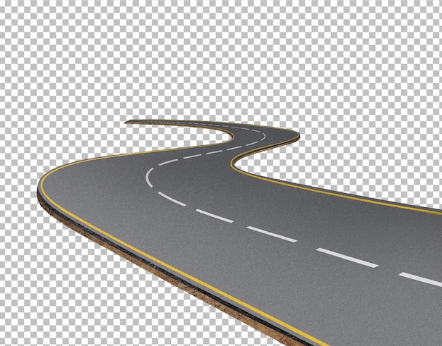 Ilustração 3D de estrada curva saindo de um smartphone projeto de rodovia realista isolado com telefone