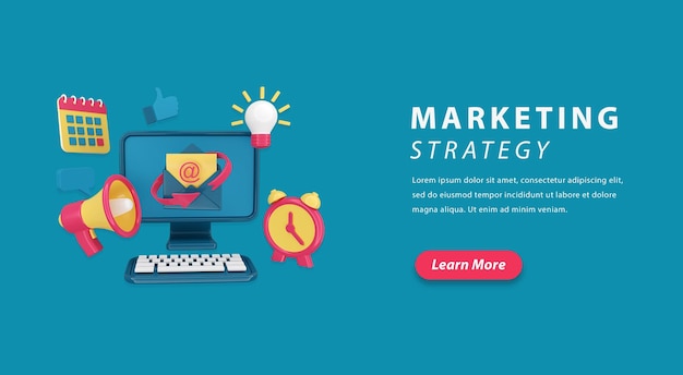 Ilustração 3d de estratégia de marketing